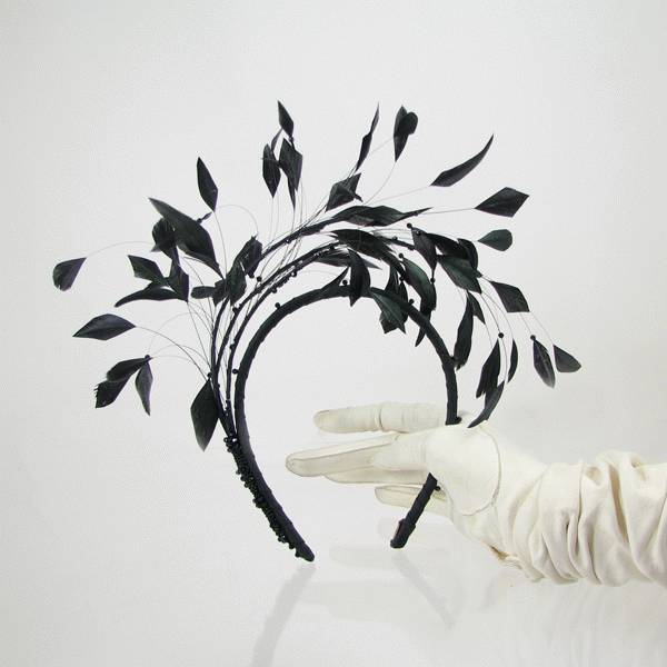 Black Coque Feather Headdress with Swarovski Crystals