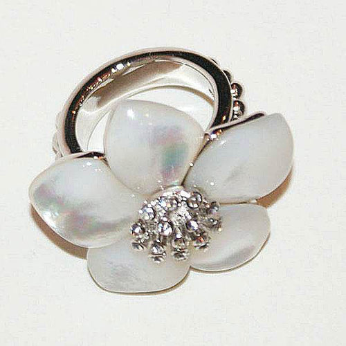 Mother of pearl, gold or rhodium plated cocktail ring