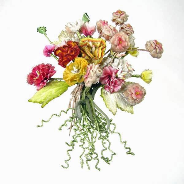Ribbon Work Bouquet Silk Flower Corsage brooch pin