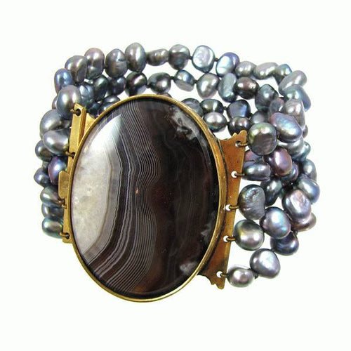 Victorian Agate Pearl Clasp Bracelet