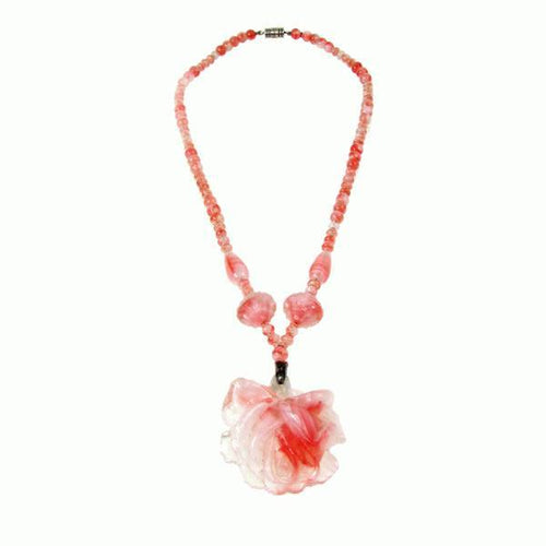 Pink Marbled glass Rose pendant necklace