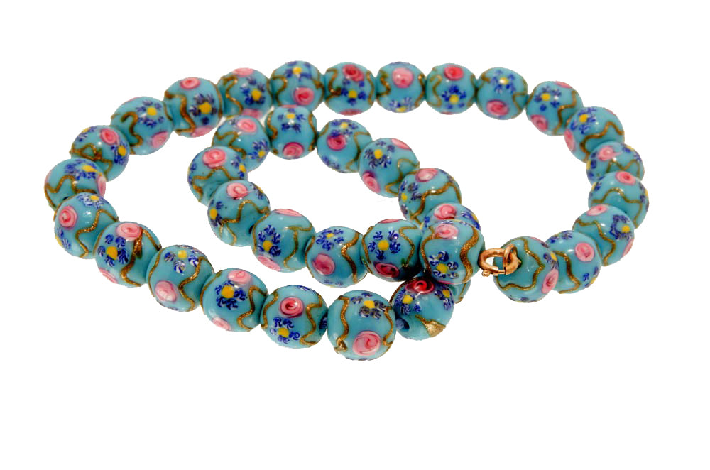 Vintage, Venetian Turquoise Glass Bauble Necklace