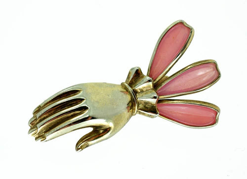 Gold and Pink hand Brooch