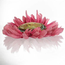 Load image into Gallery viewer, Hand-tooled Silk Chrysanthemum, beaded Cameo Brooch