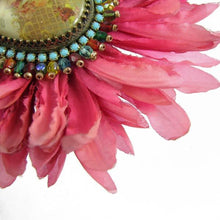 Load image into Gallery viewer, Hand-tooled Silk Chrysanthemum, beaded Cameo Brooch