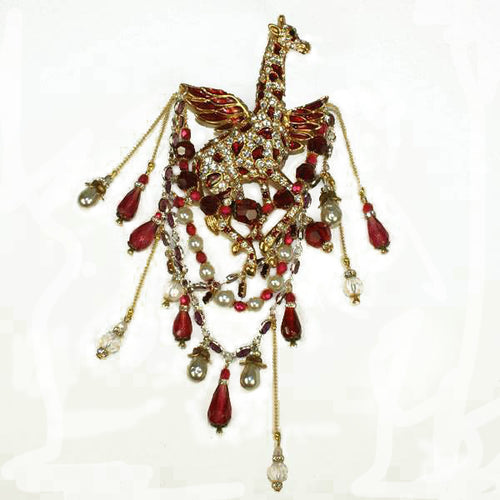 Ruby Magical Angel-winged Giraffe Brooch