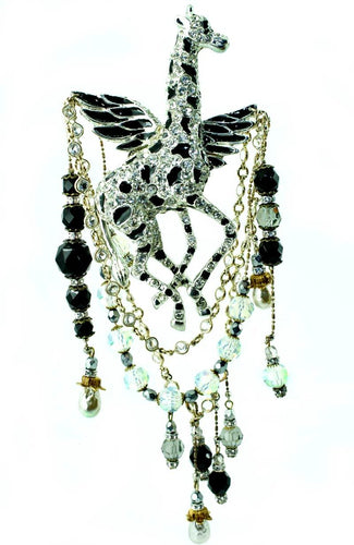 Black Magical Angel-winged Giraffe Brooch