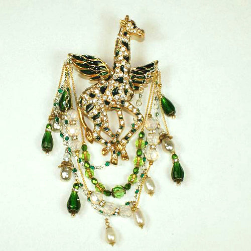 Emerald Magical Angel-winged Giraffe Brooch