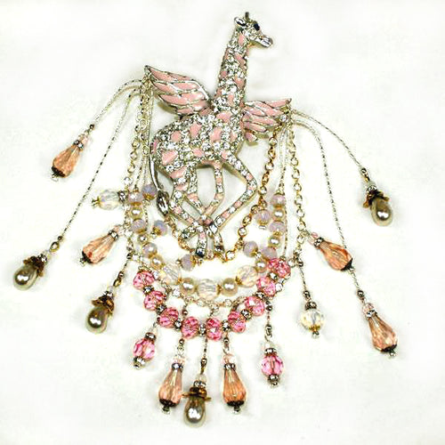 Rose Magical Angel-winged Giraffe Brooch