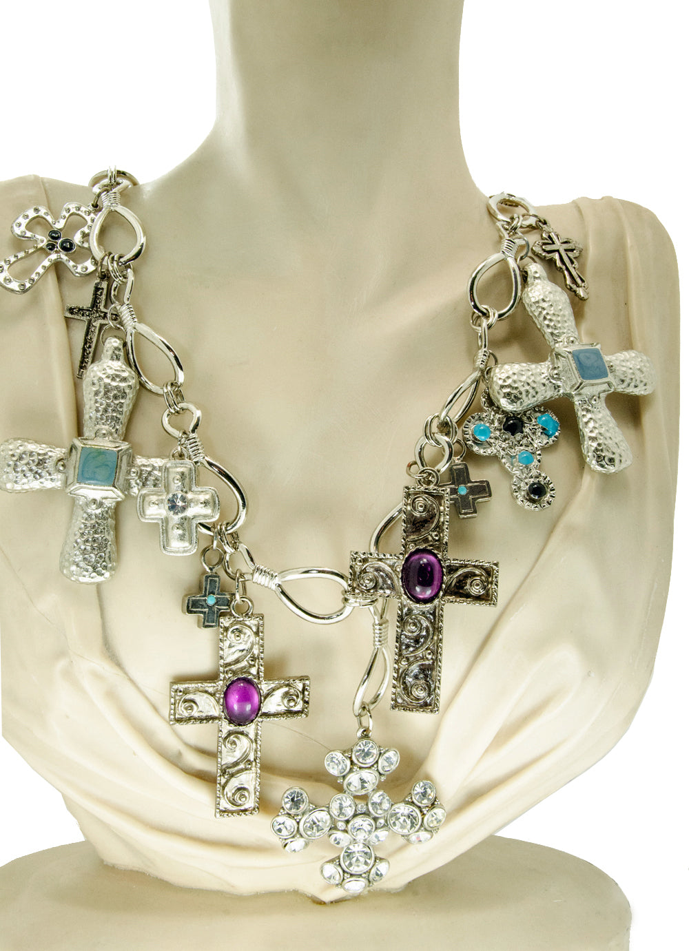 Silver Crystal Cross Necklace