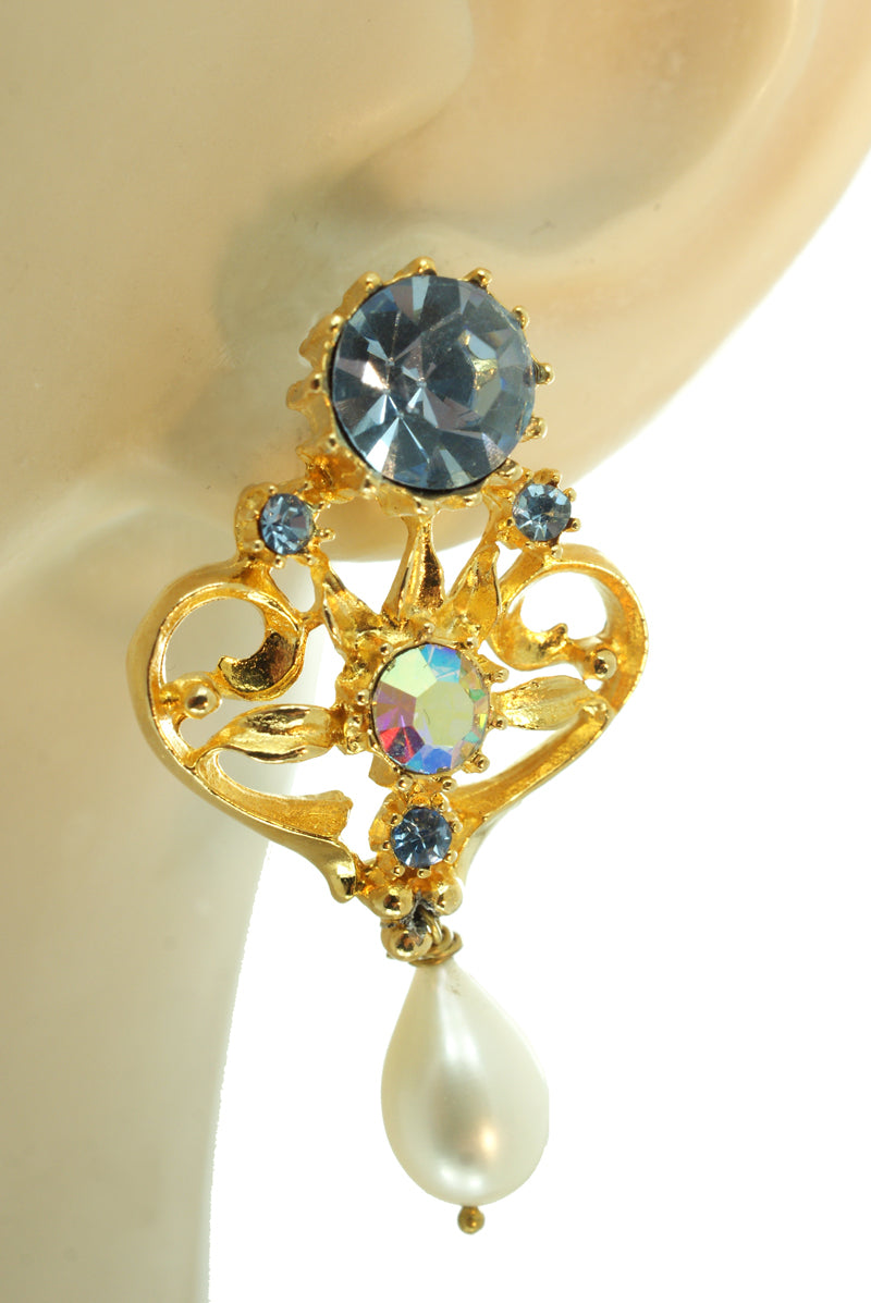 Blue Crystal and Pearl Earrings
