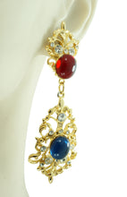 Load image into Gallery viewer, Sapphire and ruby cabochon earrings