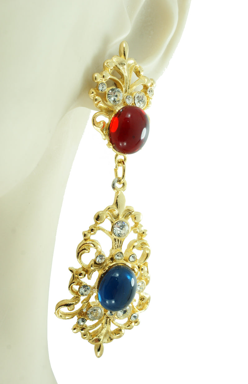 Sapphire and ruby cabochon earrings