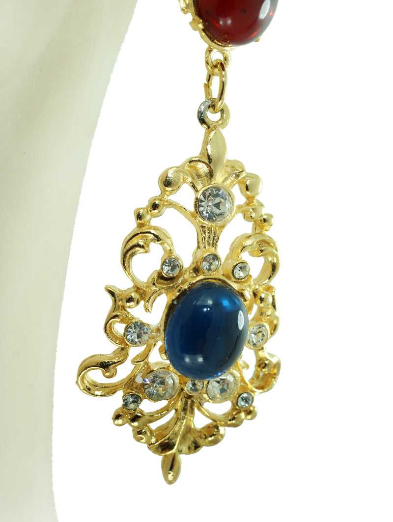 Sapphire and Ruby Cabochon Earrings