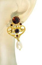 Load image into Gallery viewer, Ruby, amethyst  crystal and pearl earrings