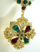 Load image into Gallery viewer, Blue, green and red crystal earrings