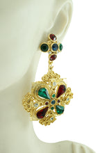 Load image into Gallery viewer, Blue, green and red crystal earrings