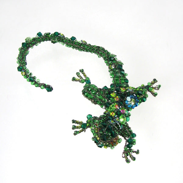 Green Wirework and beadwork Lizard