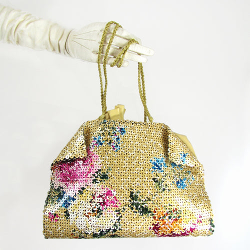 Vintage Sequinned Floral and Gold handbag
