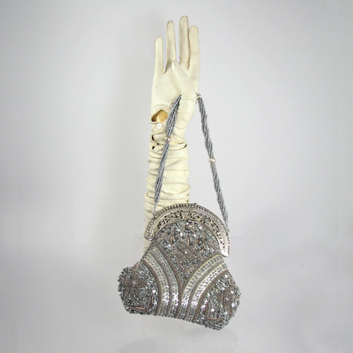 Silver Ribbon-work handbag