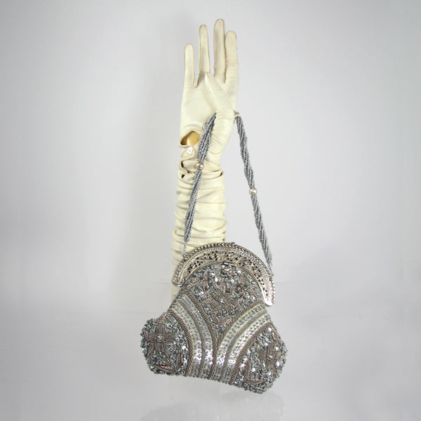 Silver Ribbon-work handbag