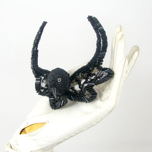 Black Beaded Lace Bird Hairpin