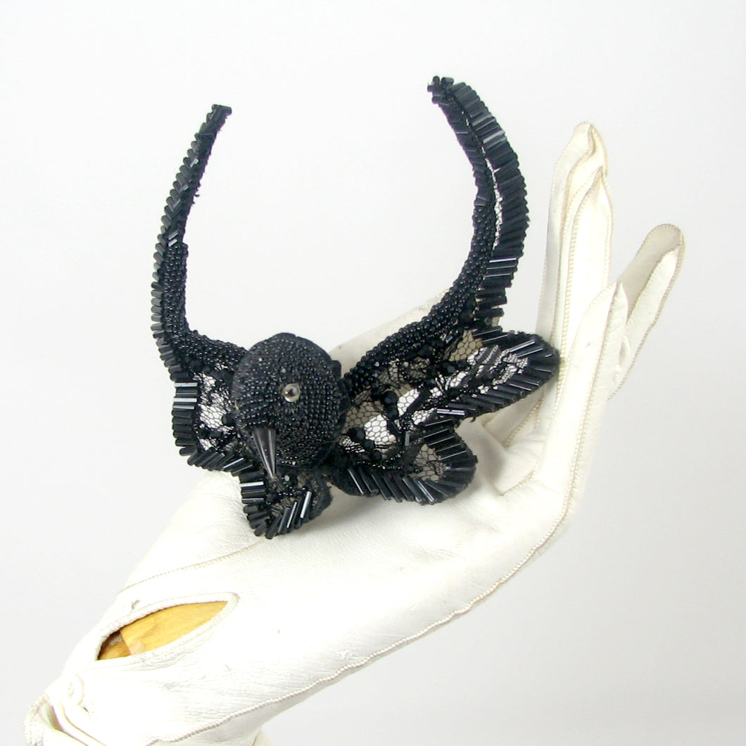 Black Beaded Lace Bird Hairpin