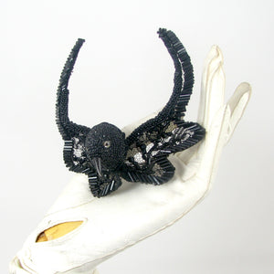Black Beaded Lace Bird Hairpin