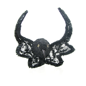 Black Beaded Lace Bird Hairpin