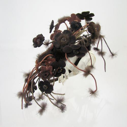Dark Brown Wool Felt and Fur Fascinator
