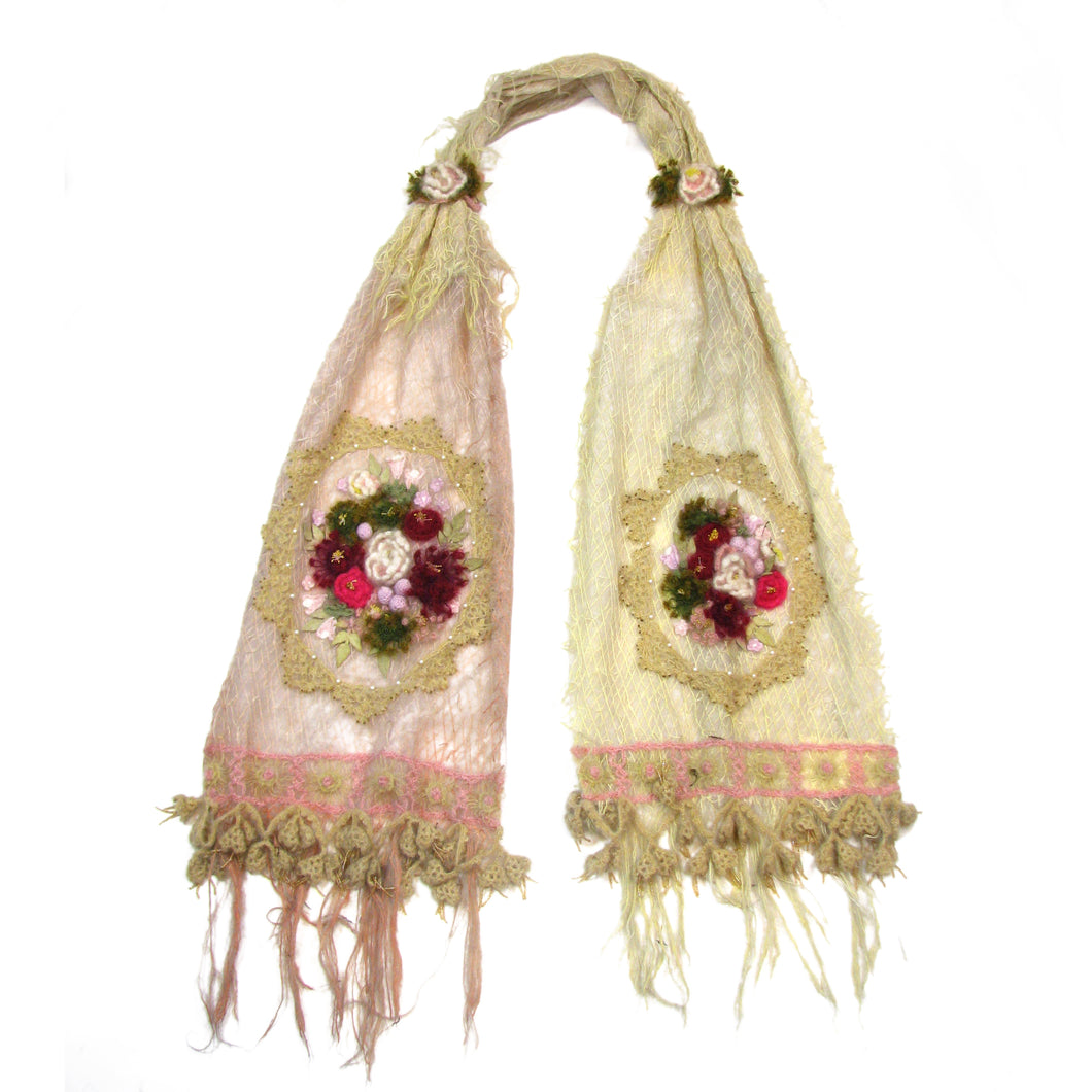 Silk Shawl with Appliqué Flowers