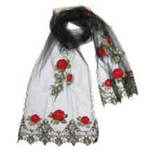 Load image into Gallery viewer, Black Lace Shawl with Appliqué Flowers