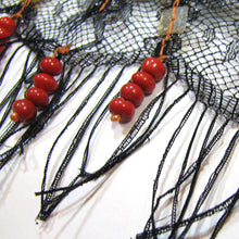 Load image into Gallery viewer, Black Lace Shawl with Orange Appliqué Flowers