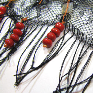 Black Lace Shawl with Orange Appliqué Flowers
