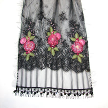 Load image into Gallery viewer, Black Lace Shawl with Orange Appliqué Flowers