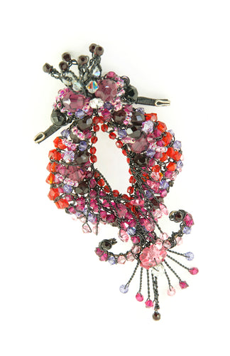 Double Seahorse Wirework and Bead Brooch