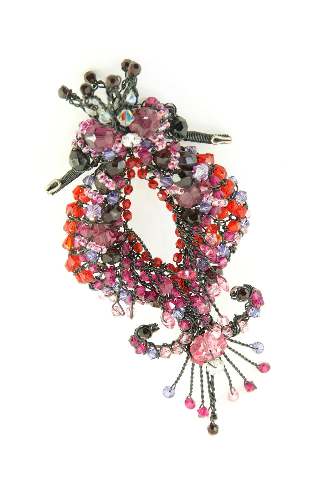 Double Seahorse Wirework and Bead Brooch