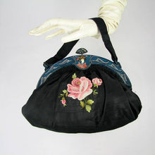 Load image into Gallery viewer, Tuber Rose Embroidery, French Antique Handbag