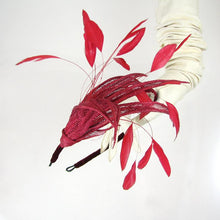 Load image into Gallery viewer, Red Sinamay &amp; Feather Headdress by Basia Zarzycka